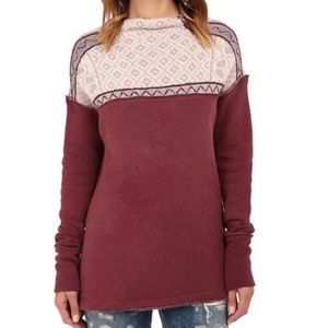 Free People Snow Bunny Fair Isle Maroon Distressed Pullover Sweatshirt Size M